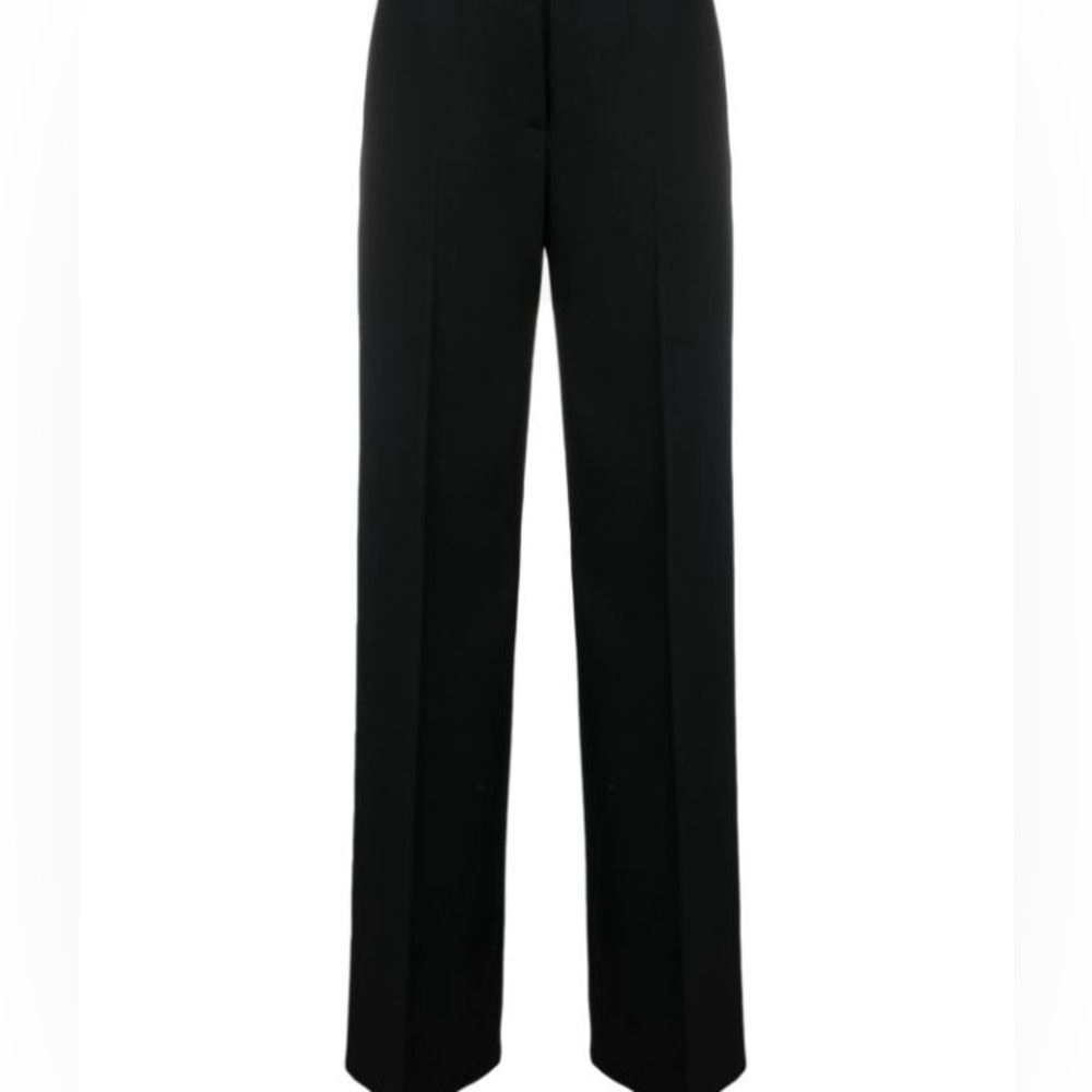 Classic Lanvin wool blend dress pants with silk ribbon waist embellishment